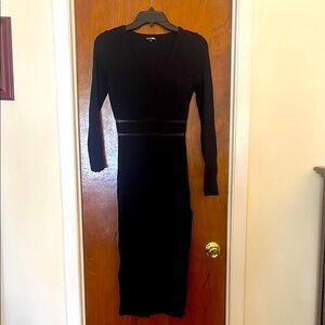 Fashion Nova Black Long Sleeve High Slit Bodycon Dress